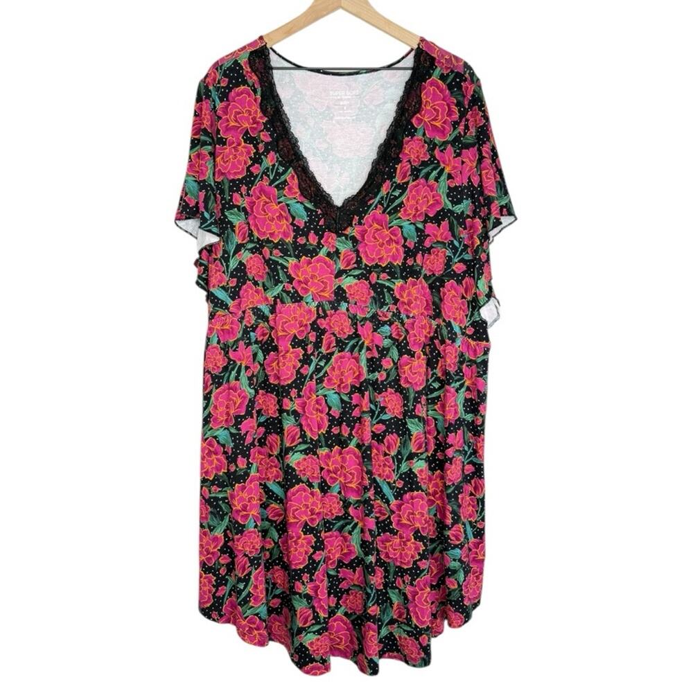 Torrid Super Soft Floral Lace Trim Babydoll Sleep Gown 6X Jenna Pop